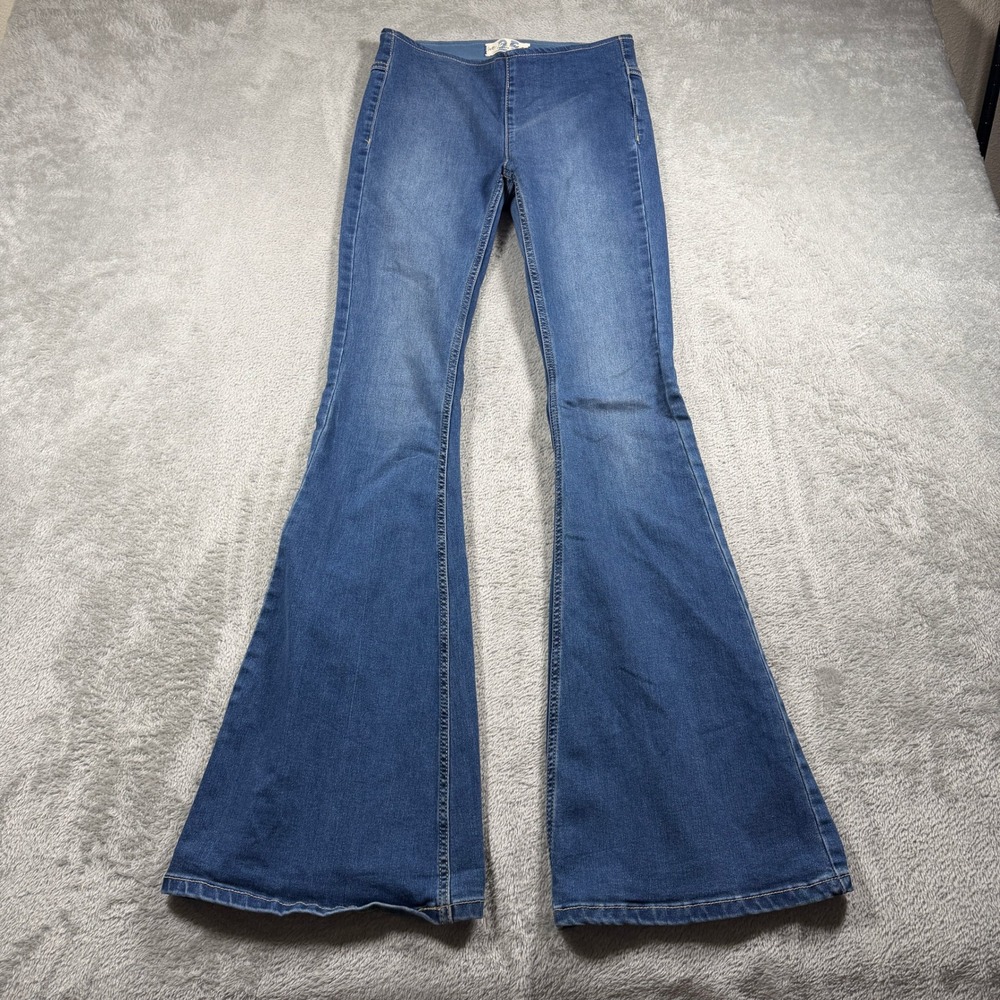 We The Free Penny Pull On Flare Jeans Women 25 Blue Denim High Rise Stretch